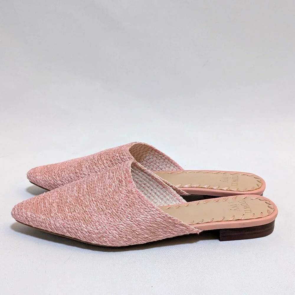 crown & ivy Pink Woven Pointed Toe Mules